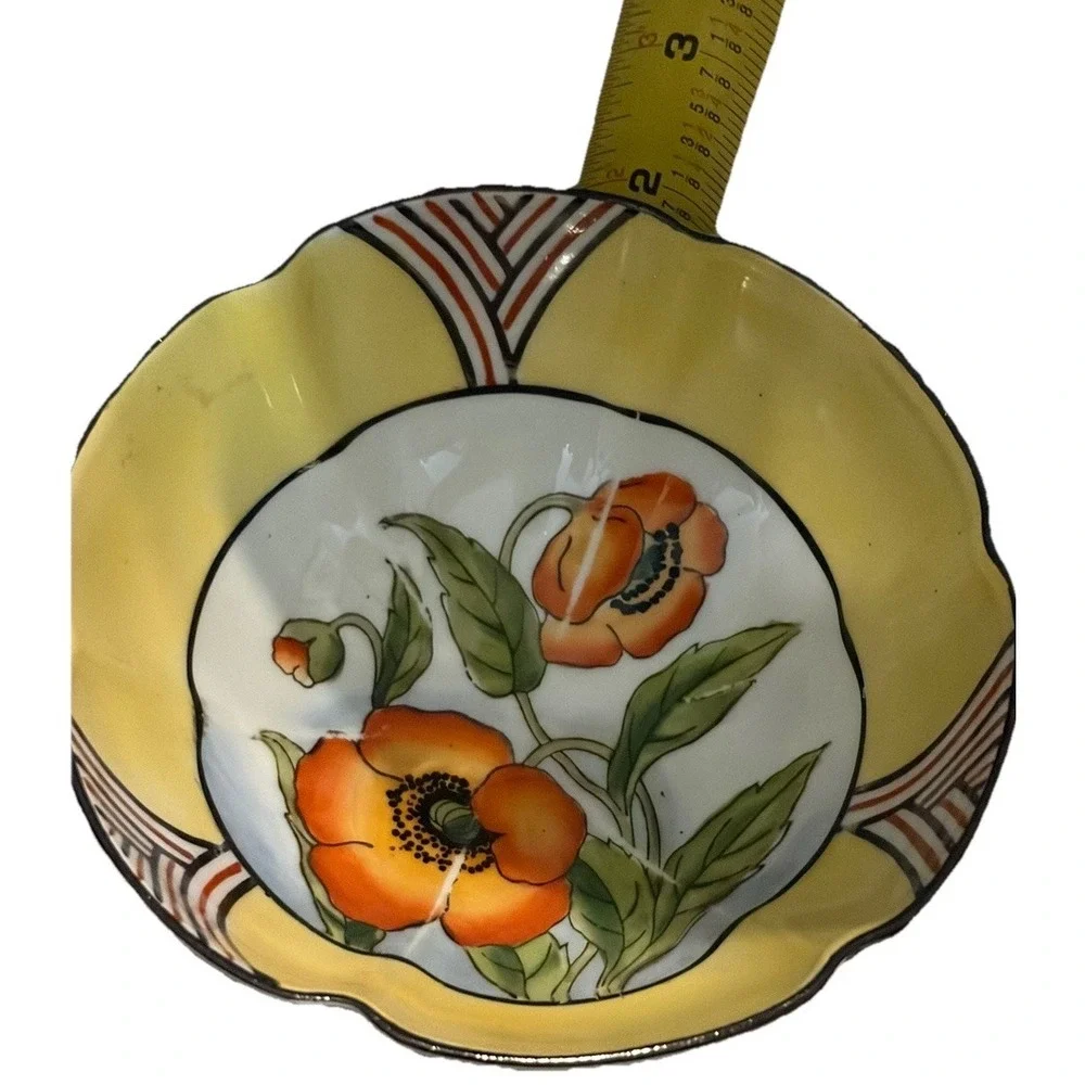 Vintage Noritake Hand Painted Footed‎ Nut Bowl Orange Poppy Floral Japan 5